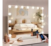 Miroir de Maquillage FENCHILIN Bluetooth Hollywood avec LUMIÈRES 15 LED - 58x46CM de Table/Mural Blanc G