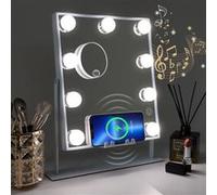 Miroir De Maquillage FENCHILIN Hollywood avec Bluetooth 9 LED ampoules Tactile Luminosité Réglable - 25 x 30 cm Blanc G