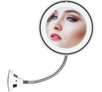 Miroir de maquillage flexible à col de cygne 10x avec lumières et grossissement, miroir grossissant sans fil à piles avec ventouses