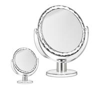 Miroir de maquillage grossissant, lot de 2, à poser miroir rond pivotant sur pied HxlxP: 23 x 19 x 10 cm, transparent