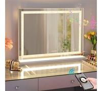 Miroir de maquillage Hollywood lumineux LED coiffeuse mural - 80 x 58 cm - Bande LED style cristal - Enceinte Bluetooth Blanc G