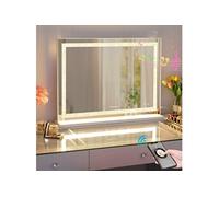 Miroir de maquillage Hollywood lumineux LED coiffeuse mural - 80 x 58 cm - Bande LED style cristal - Enceinte Bluetooth