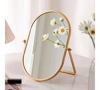 Miroir de maquillage - Inclinable à 90° - Ovale - Cadre en métal - Portable - Un côté brillant - Pour coiffeuse, salon, chambre à coucher, bureau