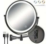 [Miroir de Maquillage LED] Miroir double face de 8 pouces - Miroir de maquillage mural avec lumières LED, grossissement 1x/10x, rotation à 360 degrés, écran tactile léger - Convient pour la salle de b