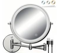 [Miroir de maquillage LED] Miroir double face de 8 pouces - Miroir de maquillage mural avec lumières LED, grossissement 1x/10x, rotation à 360 degrés, écran tactile léger - Convient pour la salle de b