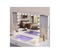 Miroir de maquillage lumineux Bluetooth - Rangement Bijoux, Métal Blanc 80×60 cm
