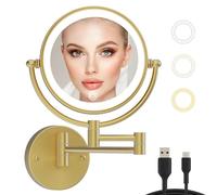 Miroir de maquillage mural éclairé LEDOOLE de 20,3 cm avec grossissement rechargeable, double face 1X/10X, éclairage à 3 couleurs réglable par contact, bras pivotant extensible à 360°, miroir de