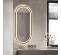 Miroir De Maquillage Mural Pivotant d'angle, Miroir Ovale Rotatif Extensible, Miroir De Salle De Bain À LED, Lumière À Intensité Variable en 3 Couleurs, Bouton Tactile(White,40x70cm)