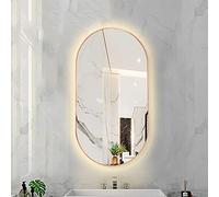 Miroir de maquillage ovale à DEL à intensité variable - Fixation murale intelligente, 3 températures de couleur, cadre en alliage d'aluminium, 40 x 80 cm, or rose - ajout élégant pour décoration de