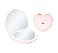 Miroir de maquillage portable rechargeable en forme de cœur, miroir de maquillage LED à grossissement 2X avec éclairage réglable sur 3 couleurs, miroir de beauté compact avec lumière Taille UniqueVerr