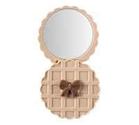 Miroir de Poche - Motif Gaufre | Miroir de Voyage - Waffle Pattern Travel Makeup Mirror - Outil Maquillage Rond pour Coiffure Voyage Shopping Selfie Activités Extérieur Rose Beige Élégant Petit