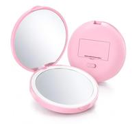Miroir de Poche, Petit Miroir LED 1X/2X Rose Portable Ingrandissant | Miroir de Voyage Pliable, Miroir de Poche avec Lumière pour Maquillage, Idéal pour les Voyages et l’Usage Quotidien