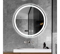 Miroir de salle bain rond à LED avec éclairage mural, miroir circulaire intensité variable rétroéclairage, 3 couleurs réglables(Double Touch+Time,70cm)