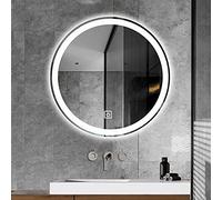 Miroir de salle bain rond à LED avec éclairage mural, miroir circulaire intensité variable rétroéclairage, 3 couleurs réglables(Single Touch,50cm)