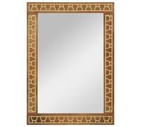 Miroir de salle de bain 50 x 70 x 2,5 cm en bois massif de manguier avec motif sculpté à la main, montage mural, miroir cosmétique transparent pour salle de bain, chambre à coucher, couloir, salon