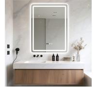 Miroir de Salle de Bain 60x80 cm avec Éclairage LED - Anti-Buée - Commande Tactile - Lumière Avant/Arrière - Verre