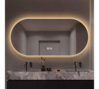 Miroir de salle de bain à LED anti-buée 70 x 120 cm, 3 températures de couleur, miroir de courtoisie ovale pour maquillage et décoration de salon, miroir mural élégant pour usage domestique (130 x 80