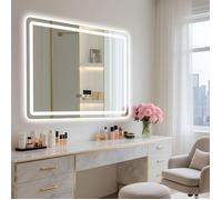 Miroir de salle de bain - Avec éclairage LED - Miroir mural antibuée avec interrupteur tactile éclairage avant et arrière 80 x 60