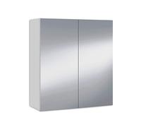 Miroir de salle de bain avec rangements 2 portes en blanc brillant, 60 cm (longueur) x 65 cm (hauteur) x 21 cm (profondeur)