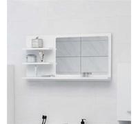 Miroir de Salle de Bain avec Étagères de Rangement Mural Blanc 90x10,5x45 cm Bois Composé