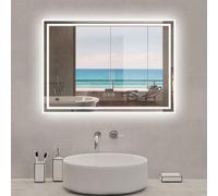 Miroir de salle de bain Bluetooth 100x60 cm, tricolore + horloge + mémoire + dimmable + anti-buée, IP44 Miroir LED