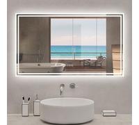 Miroir de salle de bain Bluetooth 140x80 cm, tricolore + horloge + mémoire + dimmable + anti-buée, IP44 Miroir LED