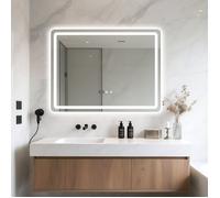 Miroir de Salle de Bain LED 80 x 60 cm - Miroir Mural Intelligent avec Éclairage Avant, Fonction Anti-Buée, Interrupteur Tactile