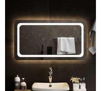 Miroir de salle de bain LED 90 x 50 cm en verre avec protection étanche IP65, interface USB et câble de 1,5 m de longueur avec crochet pour salle de bain, maquillage, rasage, éclairage et montage