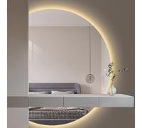 Miroir de salle de bain LED à intensité variable, demi-cercle, anti-buée, 110/120 cm, coupe gauche/droite, éclairage élégant pour décoration moderne, parfait pour coiffeuse et maquillage.