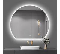 Miroir de salle de bain LED anti-buée - Miroir mural demi-cercle - 3 couleurs variables - Design moderne - Bouton tactile élégant - Idéal pour le maquillage et le toilettage