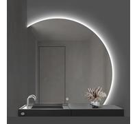 Miroir de salle de bain LED sans cadre 70 cm - Miroir de courtoisie semi-circulaire rétroéclairé miroir mural irrégulier avec contrôle tactile et gradation de 3 couleurs pour salles de bains modernes