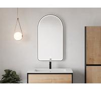 Miroir de salle de bain lumineux en arche anti-buée avec bouton tactile - Contour noir mat - 50 x 90 cm - VIANORIA