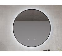 Miroir de salle de bain lumineux rond anti buée avec contour noir - D60 cm - PEONIA