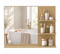 kleankin Miroir Salle de Bain avec 3 Étagères 60 x 48 cm Chêne | Miroir Mural Modern pour chambre à coucher, bureau