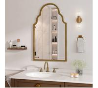 Miroir de salle de bain mural,Miroir mural rectangulaire en métal ,Décoration murale Miroir de Maquillage,61x101cm,Blanc+Or