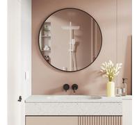 Miroir de salle de bain noir de 60 cm, miroir cosmétique rond, verre trempé, cadre en métal, style contemporain, miroir décoratif pour salon avec conception incassable Modèle MCL-60 : La référence en 