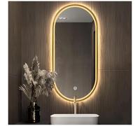 Miroir de salle de bain ovale à LED avec 3 lumières réglables à l'avant et à l'arrière, cadre en aluminium doré, 50 x 70 cm, miroir de courtoisie moderne pour décoration d'intérieur