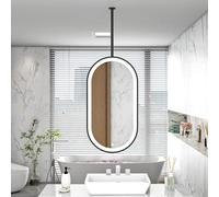 Miroir de Salle de Bain Ovale avec éclairage Fixation au Plafond Miroir de Maquillage Suspendu Cadre métallique Installation Facile for Salle de Bain, l'entrée et Maquillage(Black,80x40cm)