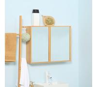 Miroir de salle de bain placard 2 portes - 2 étagères - bambou verni