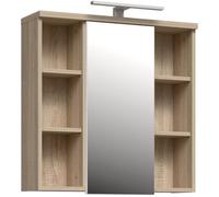 Forte Miroir Armoire de Salle de Bain à Suspendre avec Porte Miroir, Niches et Éclairage LED - Décor Chêne - Dimensions 68,6 x 20 x 68 cm