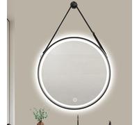 Miroir de salle de bain rond à LED à intensité variable, miroir intelligent anti-buée avec 3 couleurs de lumière, fixation murale, 50 cm, noir - Fonction mémoire pour un éclairage parfait