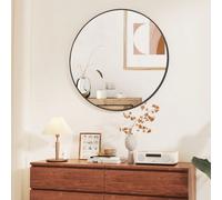 Miroir de salle de bain rond de 80 cm, grand miroir cosmétique, verre trempé haute résolution, conception incassable, cadre en alliage d'aluminium noir, convient aux salles de bain, couloirs, salons e