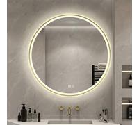 Miroir de salle de bain rond LED Ø 50-100 cm Cadre en aluminium doré Anti-buée Dimmable Miroir intelligent pour décoration d'intérieur Miroir mural rond élégant pour courtoisie