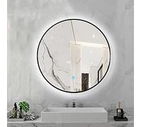 Miroir de salle de bain rond rétroéclairé à LED avec contrôle tactile, 3 fonctions de gradation de couleur, cadre en aluminium, miroir de maquillage mural lumineux, miroir de courtoisie
