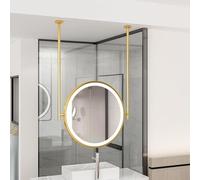 Miroir De Salle De Bain Suspendu Au Plafond avec Éclairage LED, Miroir Rond en Métal À Fixation Plafonnier, Miroirs De Maquillage À 3 Couleurs Et Intensité Réglable, pour Chambre(Gold,60x110cm)