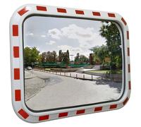 Miroir de sécurité pour rue, dimensions 80x60 cm, avec kit de fixation, convexe, surface réfléchissante rouge