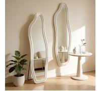 Miroir de sol ou mural pleine longueur 160x50 cm, avec cadre ondulé en Velours, pour chambre et entrée, à adosser ou accrocher, Or