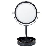Miroir de Table Argenté et Noir Métal ø20 cm à LED Maquillage Double Face Savoie