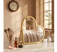 Miroir de vanité en forme de cœur, cadre métallique à la mode, surface de miroir en verre poli, miroir de maquillage portable, convient pour la décoration de la chambre et de l'entrée, sans alimentati