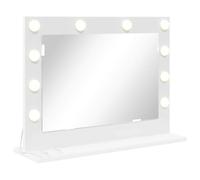 Miroir de Vanité LED Blanc 60 x 45 x 18 cm Verre et Bois d'Ingénierie | Alimentation USB 5V,bandes LED intégrées,socle en bois d'ingénierie,surface en verre,miroir plat polyvalent,entretien